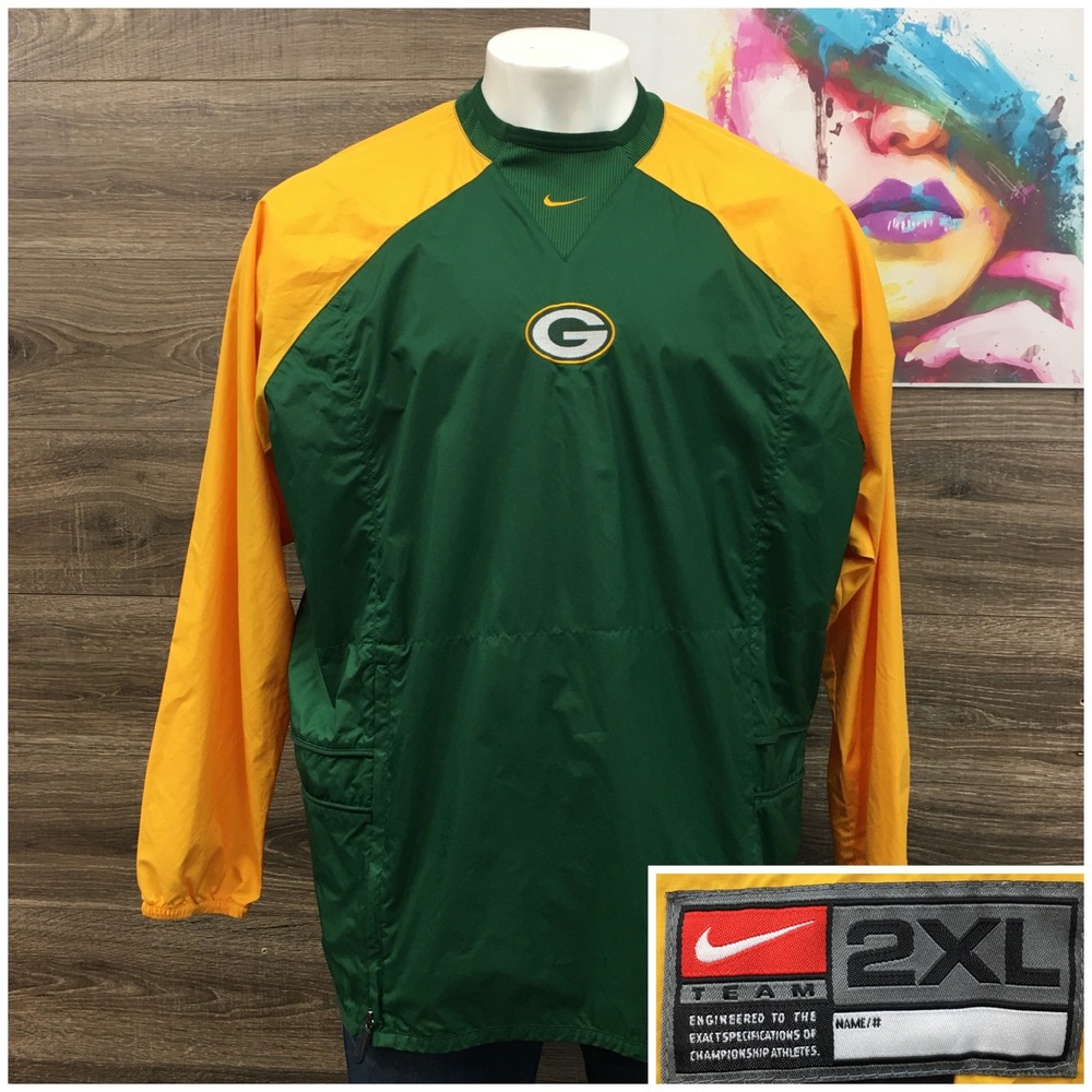 Nike Green Bay Packers NFL Windbreaker Pullover Jacket Mens 2XL Green Yellow Vtg